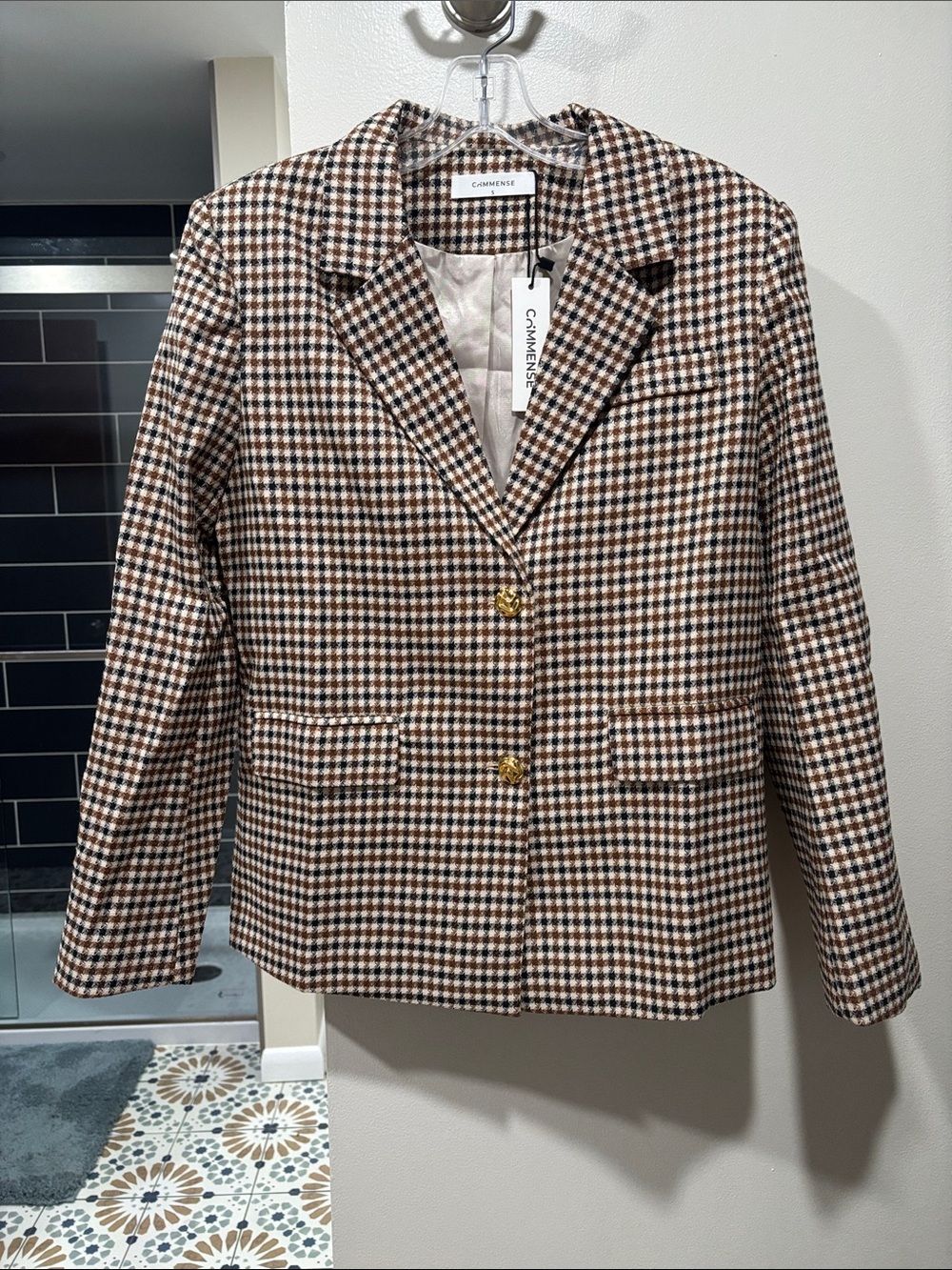 Commense Women’s Brown Houndstooth Blazer
